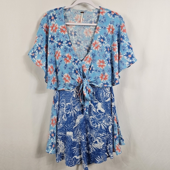 Free People Dark Star Cutout Dress in Blue Floral - Size S - Picture 1 of 11
